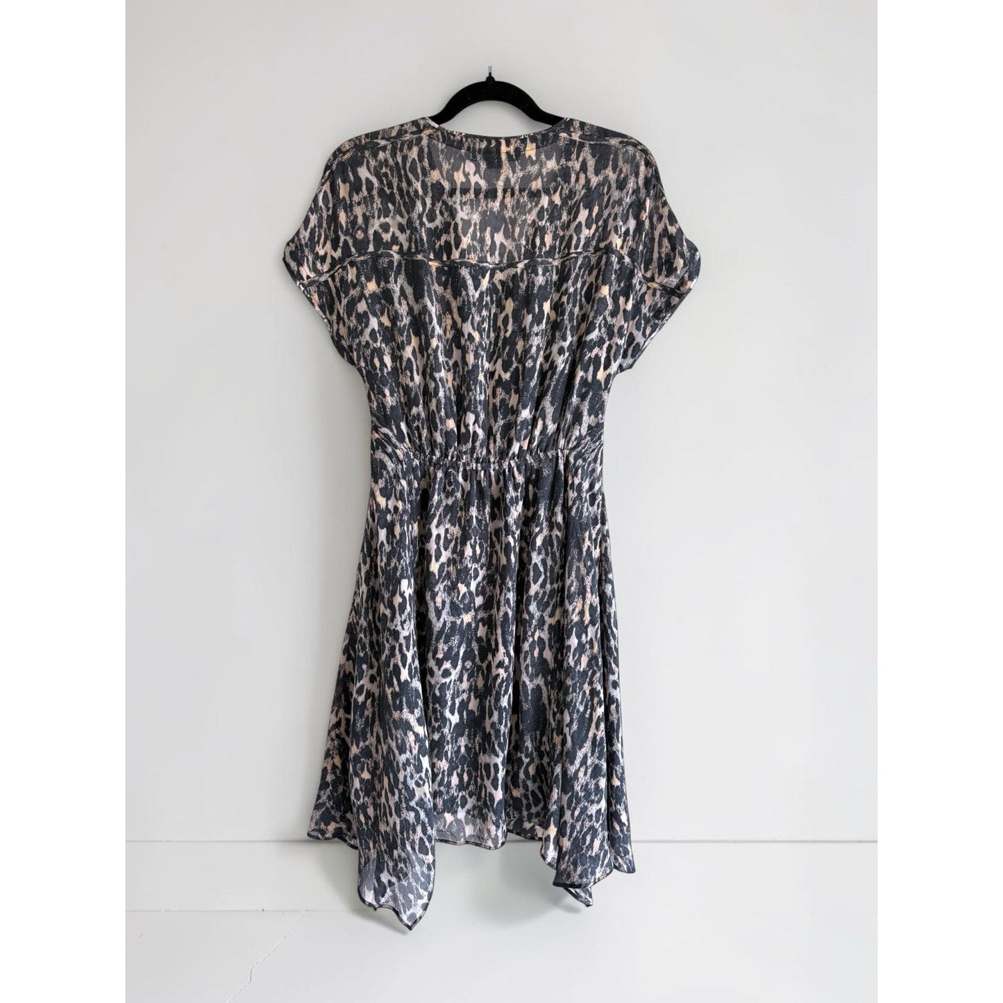 AllSaints Claria Leopard Print Faux Wrap Mini Dress V-Neck Sheer Asymmetric