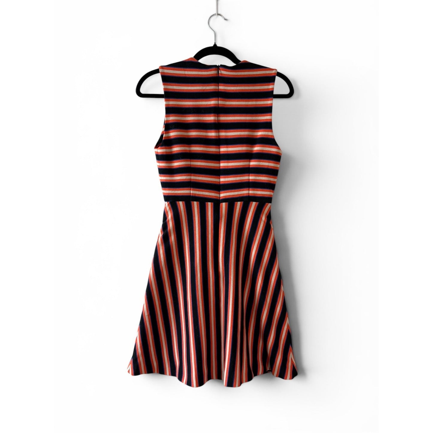 Novis NY Striped Knit Mini Dress Sz S Orange Navy Cream Fit & Flare Sleeveless