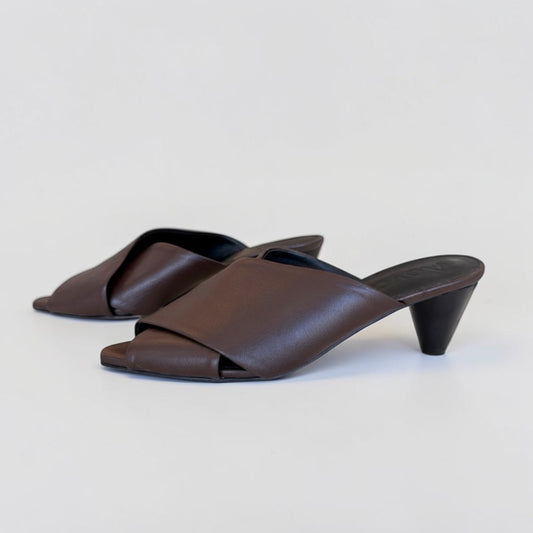 Aeyde Espresso Leather Crisscross Mule Sandals — Size 37