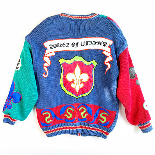Vintage Absolutely No! Jeans "House of Windsor" Heraldic Knit Cardigan — One Size