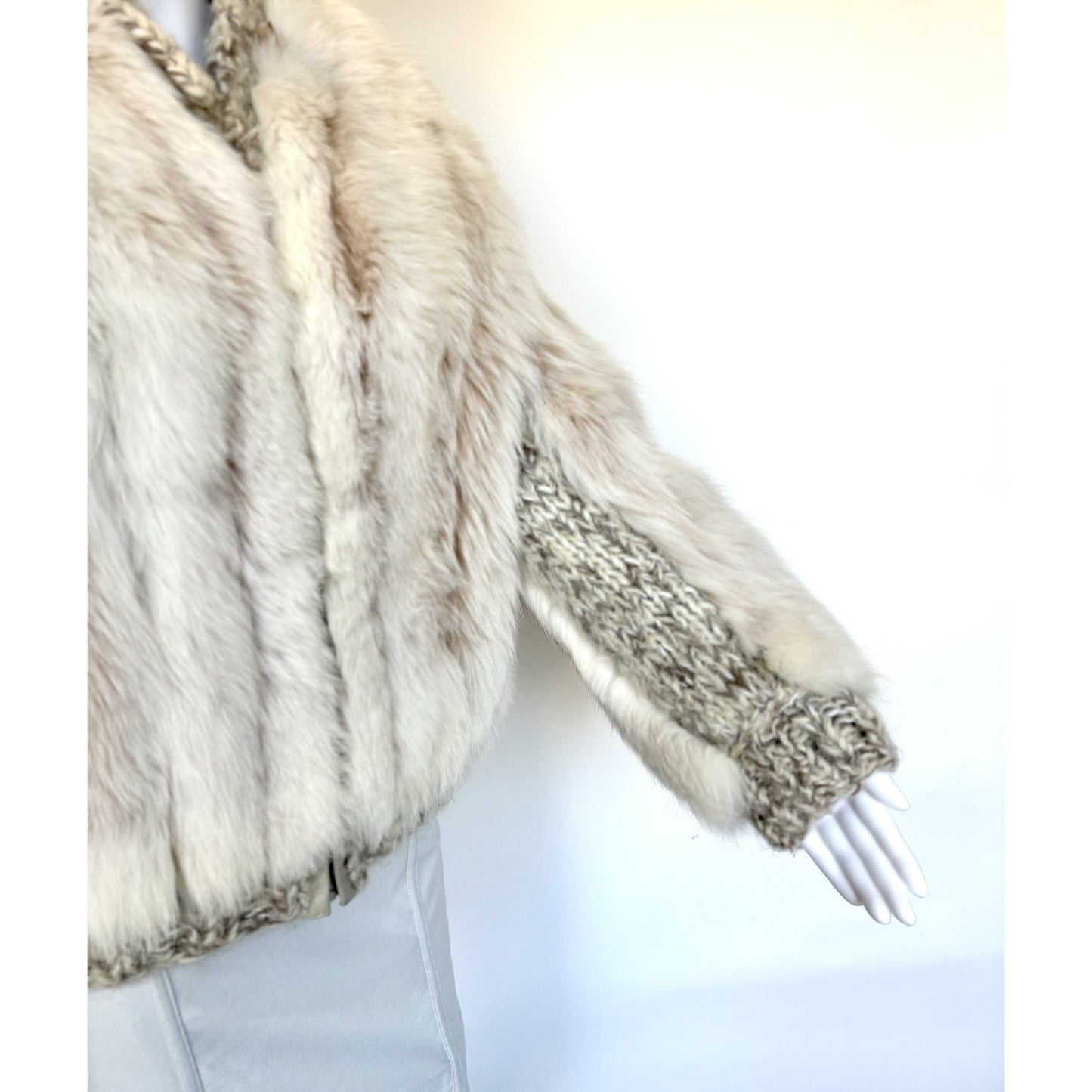 Vintage Bill Blass Fox Fur & Knit "Illusion Sleeve" Jacket – Size M – Pristine