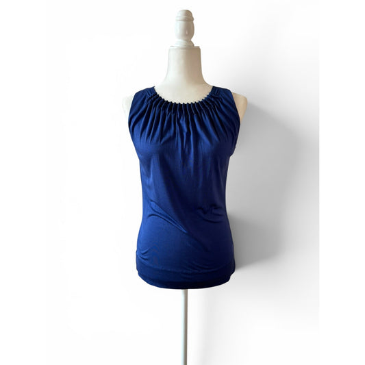 Tory Burch Silk Tank Top Sz XS Blue Ruched Sleeveless Blouse