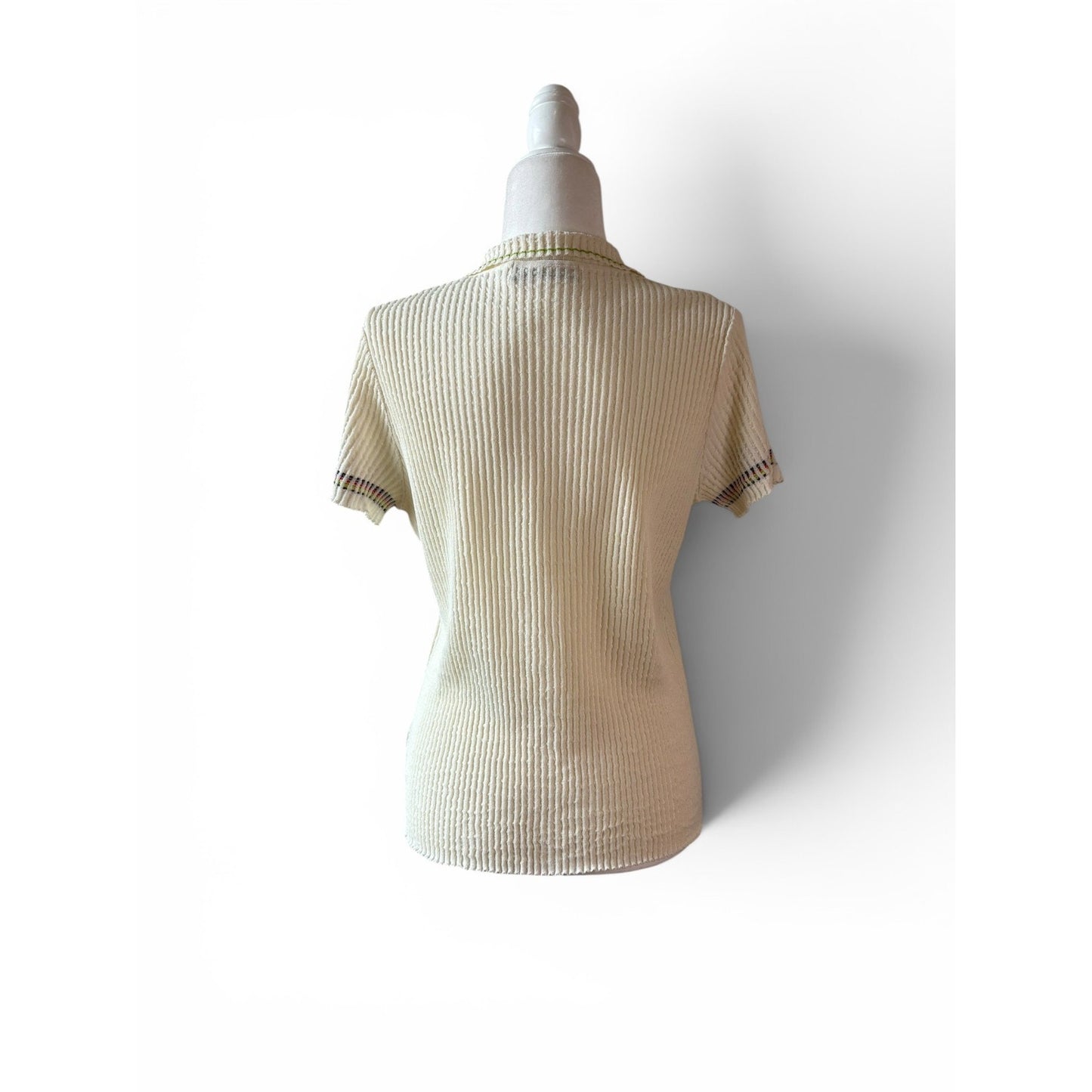 Aldomartins Barcelona Ribbed Knit Polo Sz US 10 Ivory Green Trim Boho Luxury