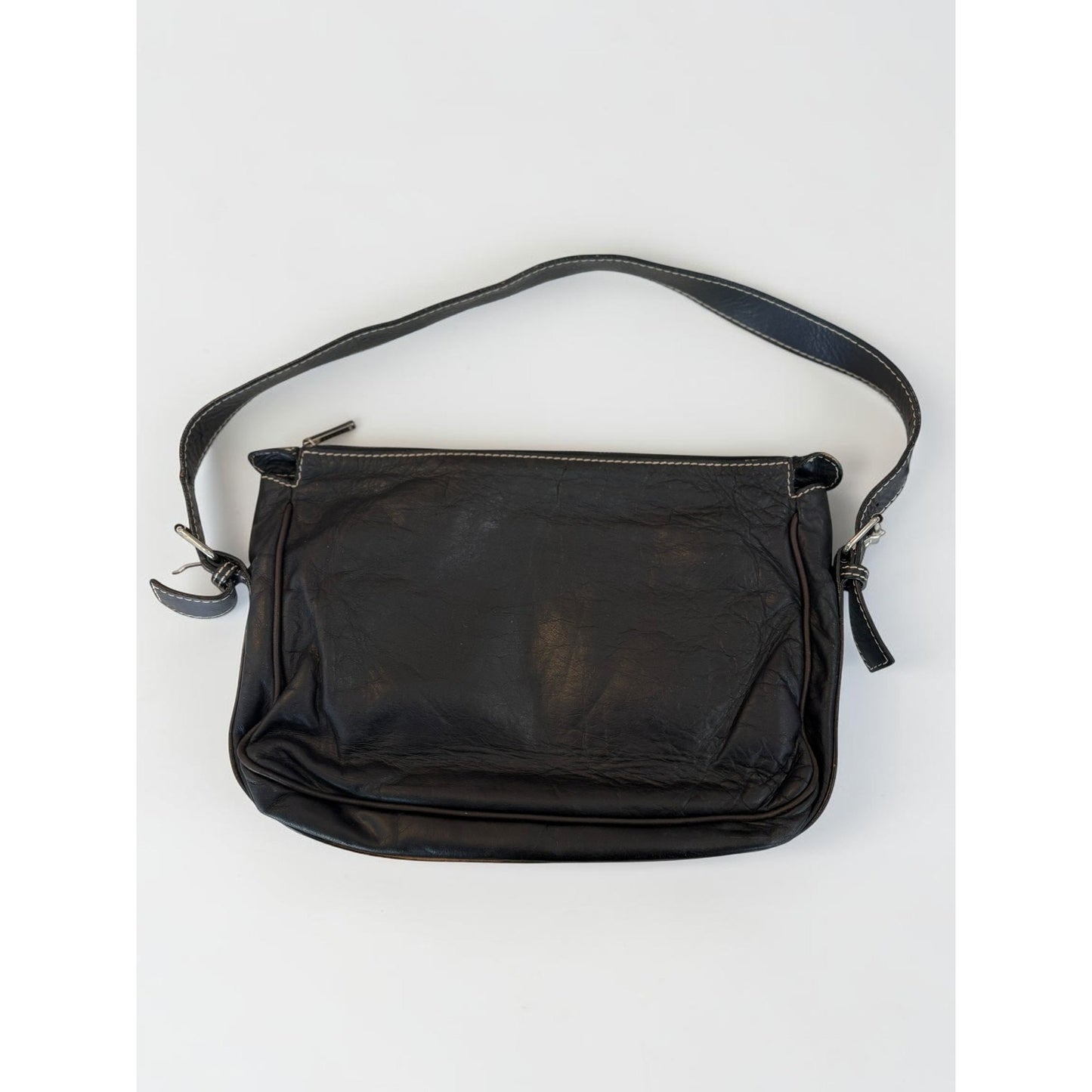 Purificacion Garcia Black Leather Shoulder Bag Silver Hardware Made in Spain