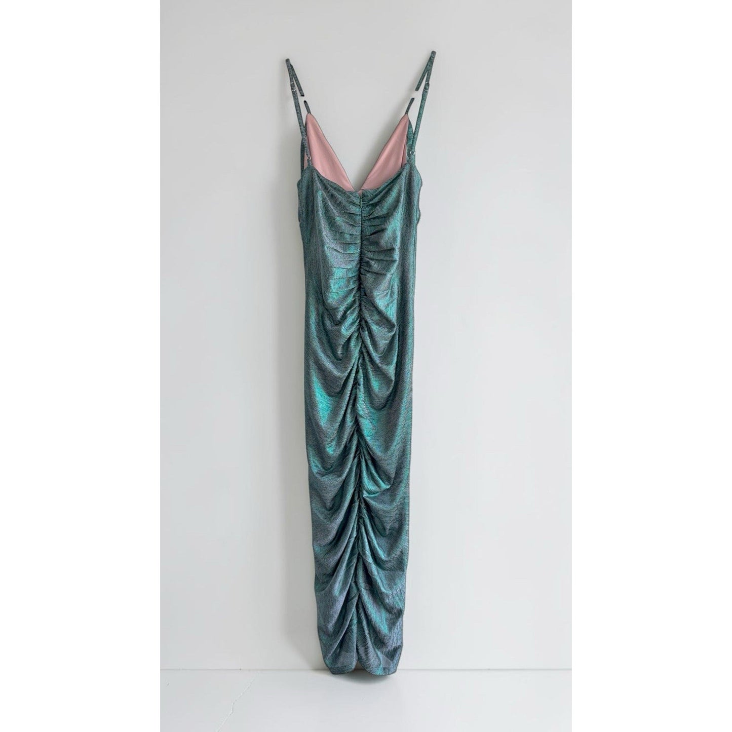 Lovers and Friends Ramona Ruched Midi Dress Green Metallic Sz XXS NWT