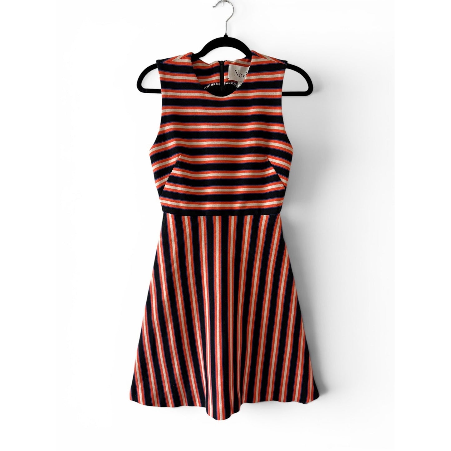 Novis NY Striped Knit Mini Dress Sz S Orange Navy Cream Fit & Flare Sleeveless