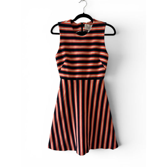 Novis NY Striped Knit Mini Dress Sz S Orange Navy Cream Fit & Flare Sleeveless