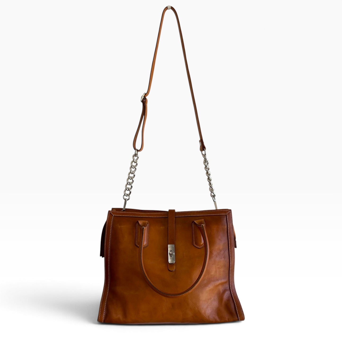 Cavalcanti Italian Tan Leather Chain Tote