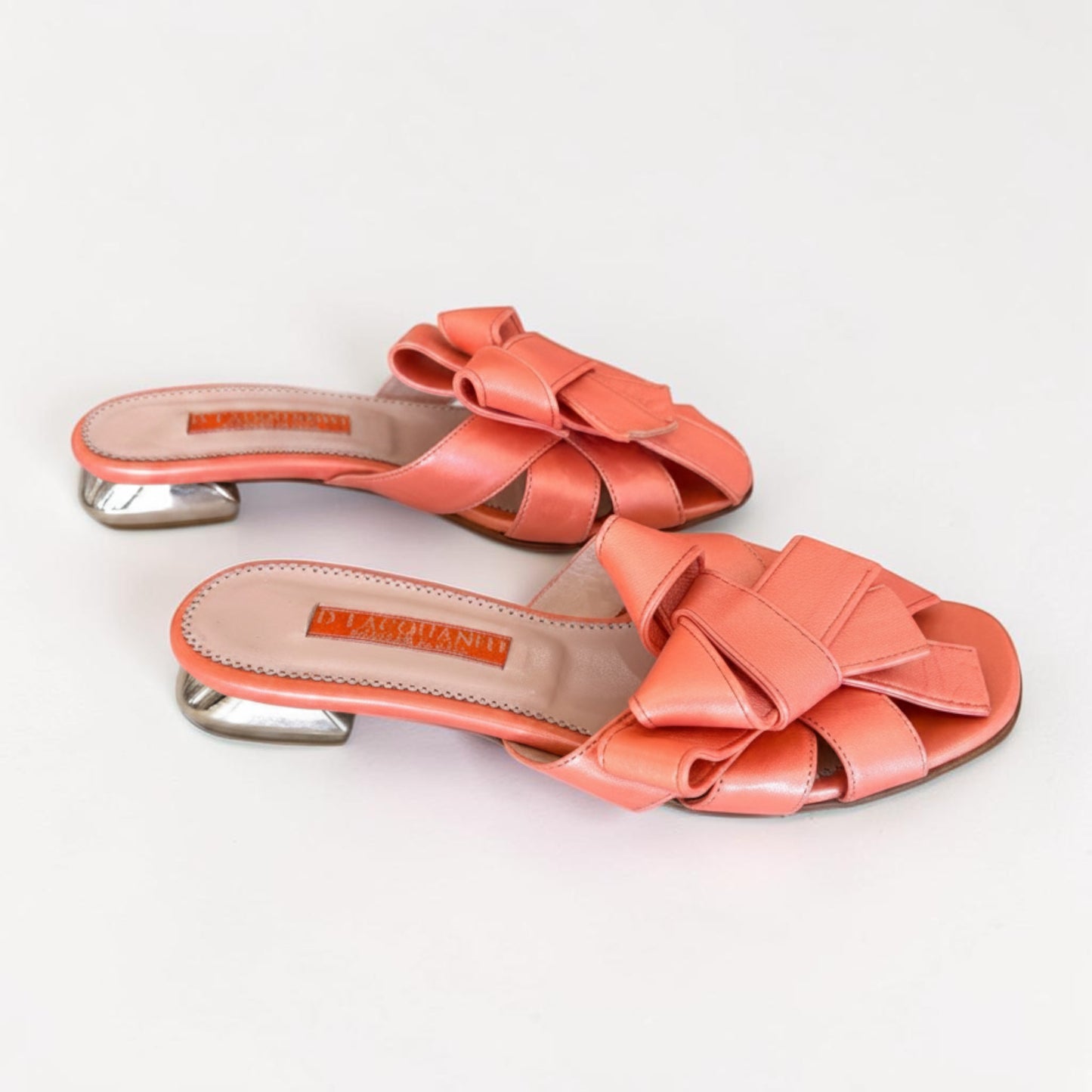 D.Lacquaniti Coral Leather Bow Sandals — Size 38