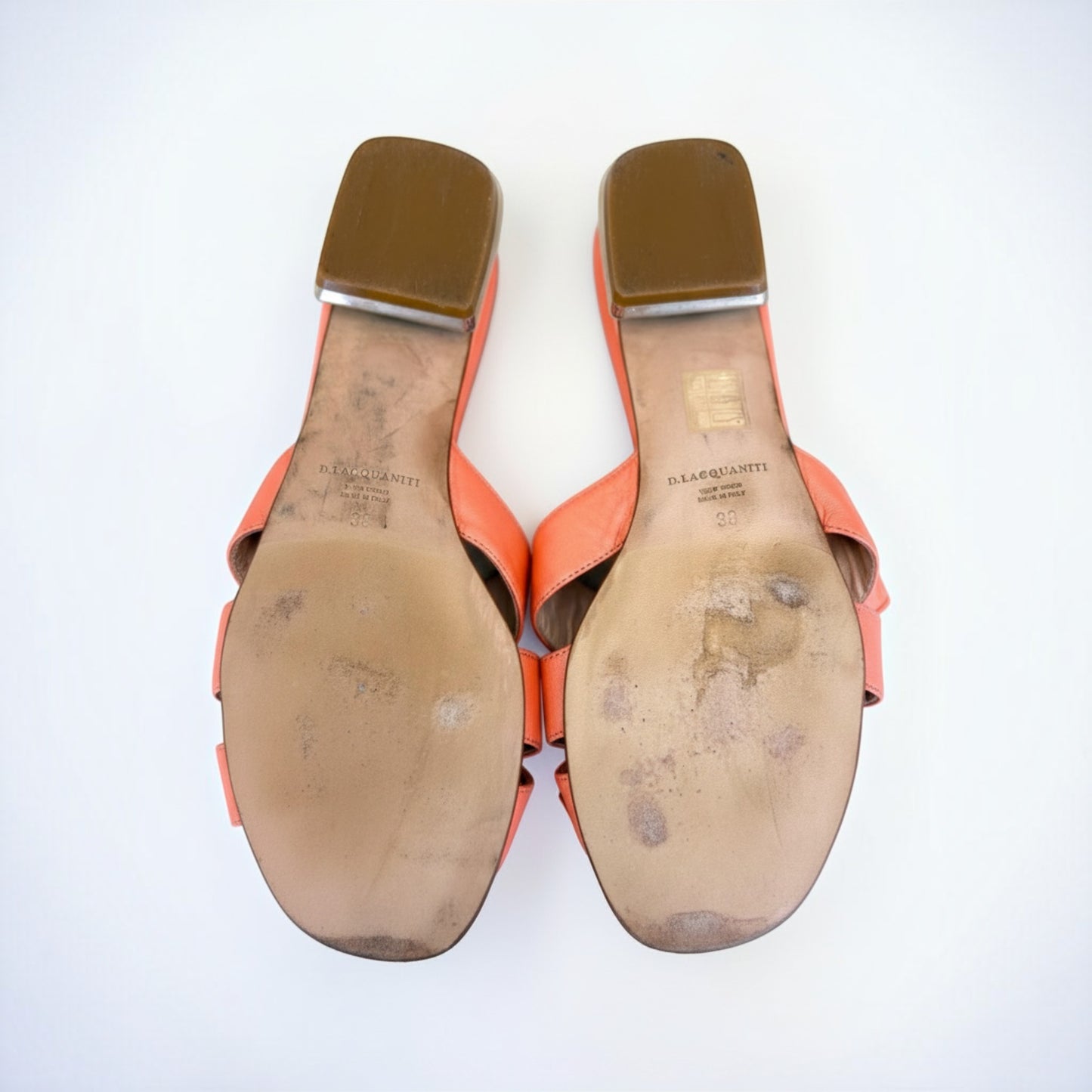 D.Lacquaniti Coral Leather Bow Sandals — Size 38