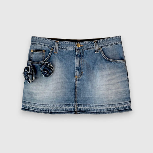D&G Dolce & Gabbana Denim Mini Skirt with Pocket Rosettes