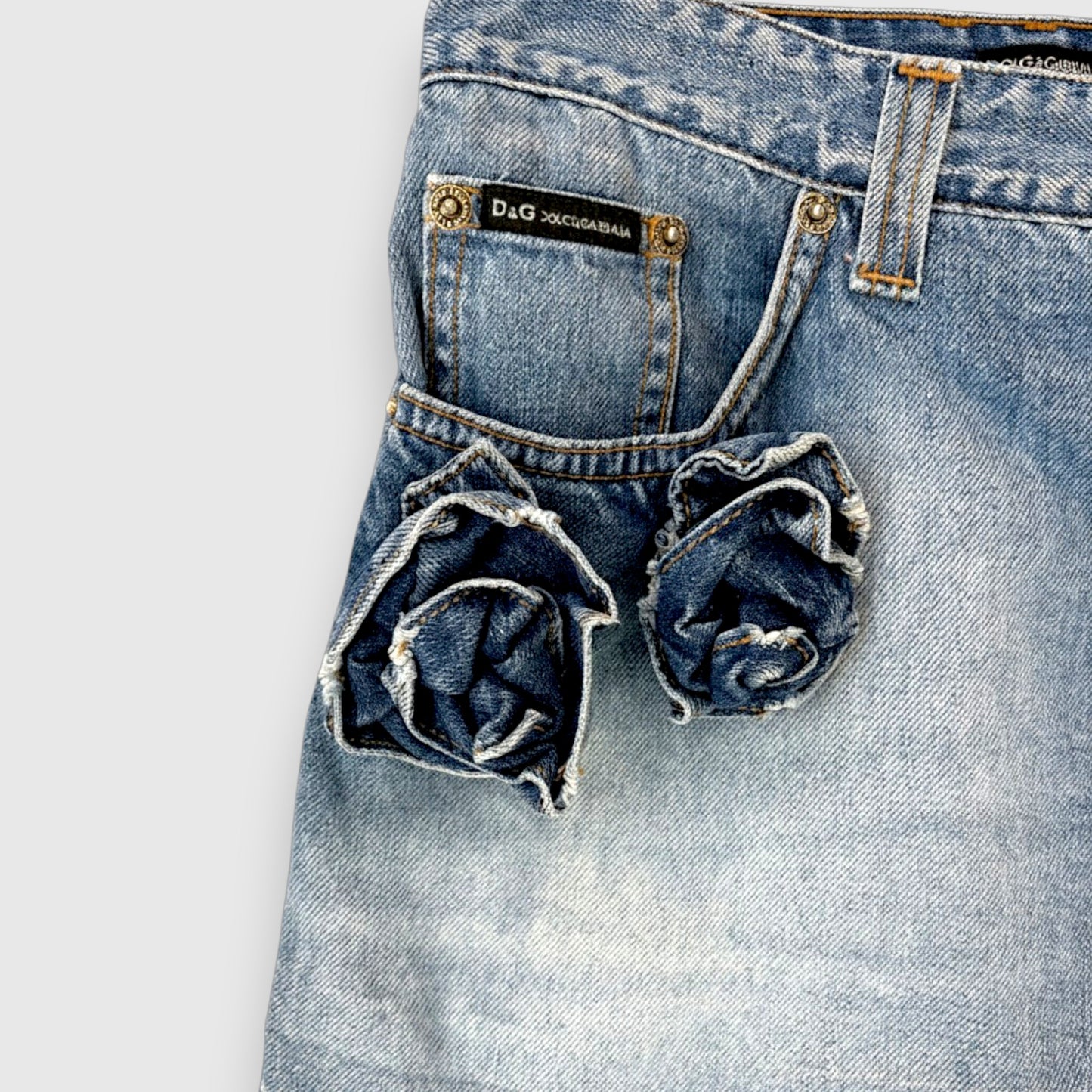 D&G Dolce & Gabbana Denim Mini Skirt with Pocket Rosettes