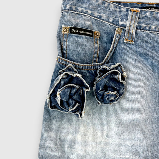 D&G Dolce & Gabbana Denim Mini Skirt with Pocket Rosettes