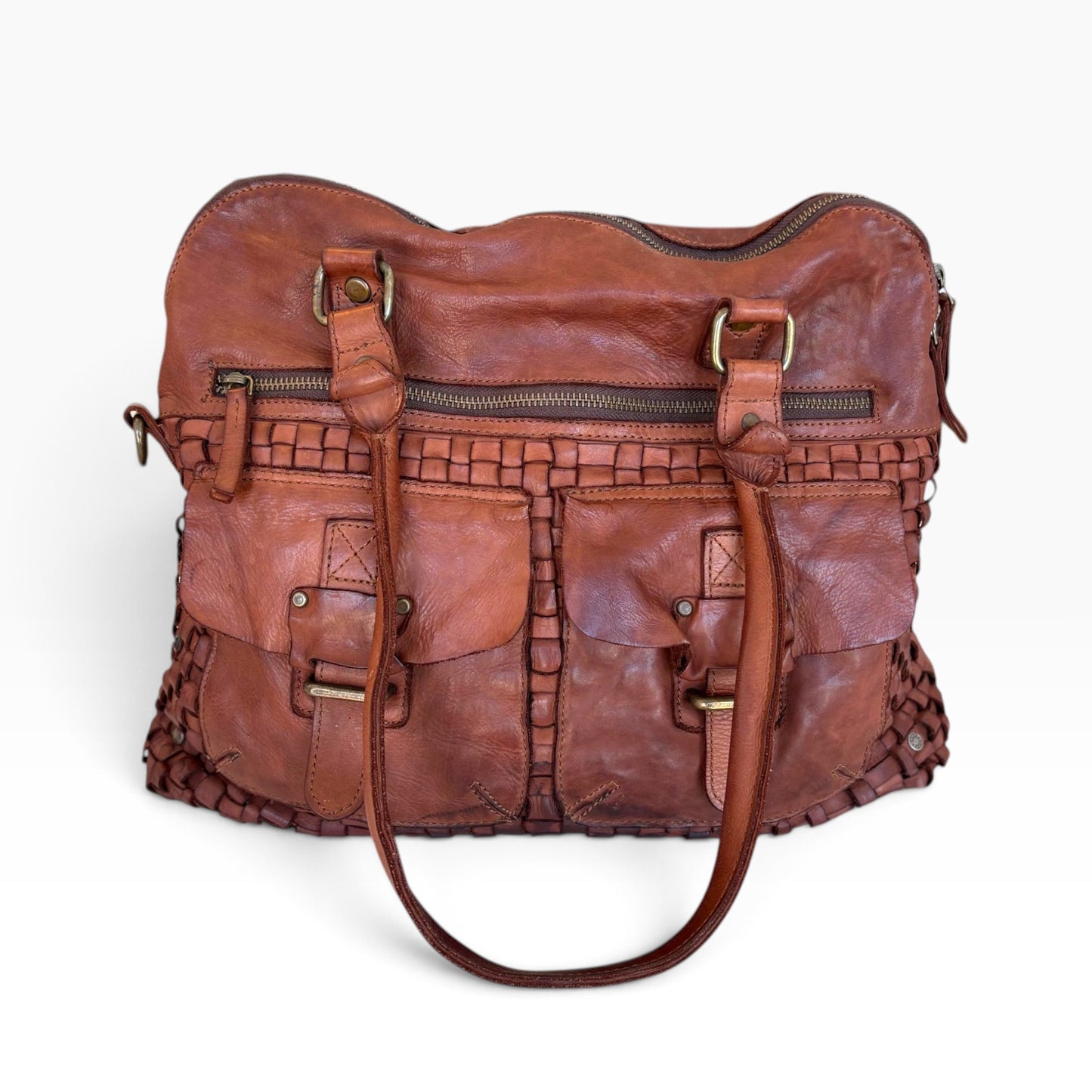 Harbour 2nd Cognac Woven Leather Tote