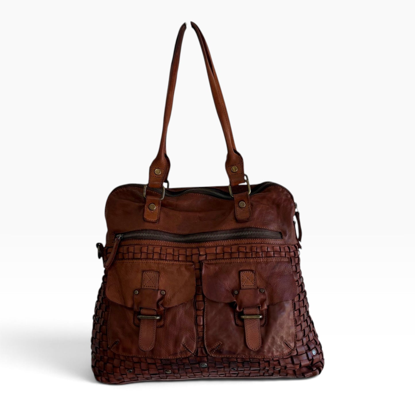 Harbour 2nd Cognac Woven Leather Tote