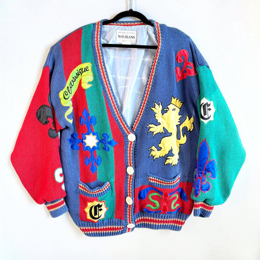 Vintage Absolutely No! Jeans "House of Windsor" Heraldic Knit Cardigan — One Size