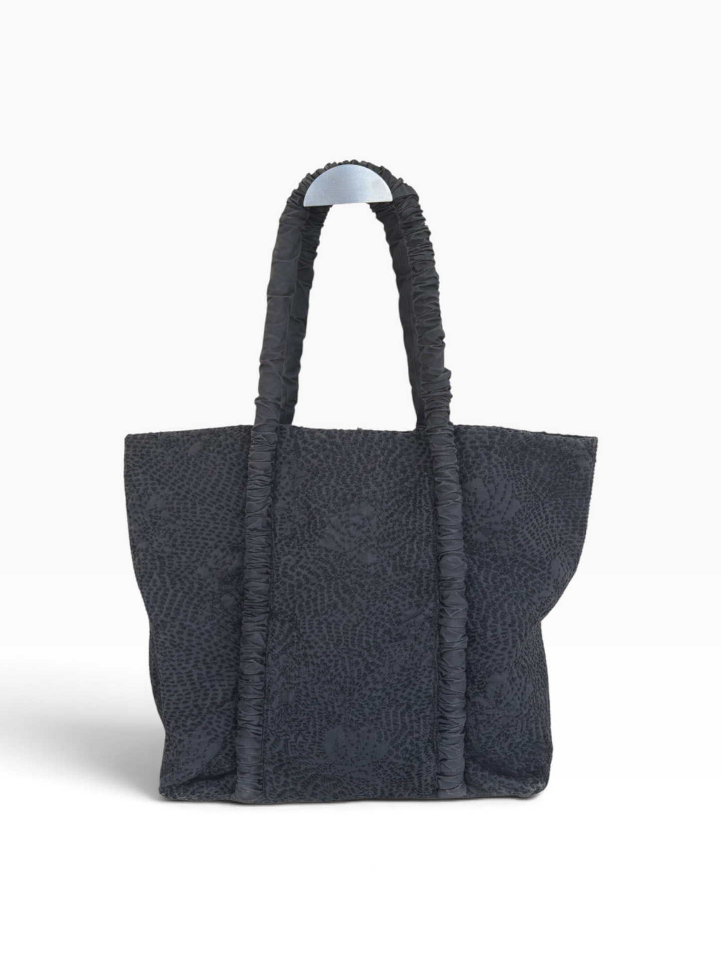 Merlette Textured Black Cotton Ruched Tote