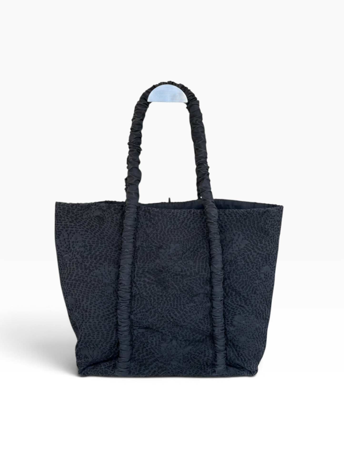 Merlette Textured Black Cotton Ruched Tote