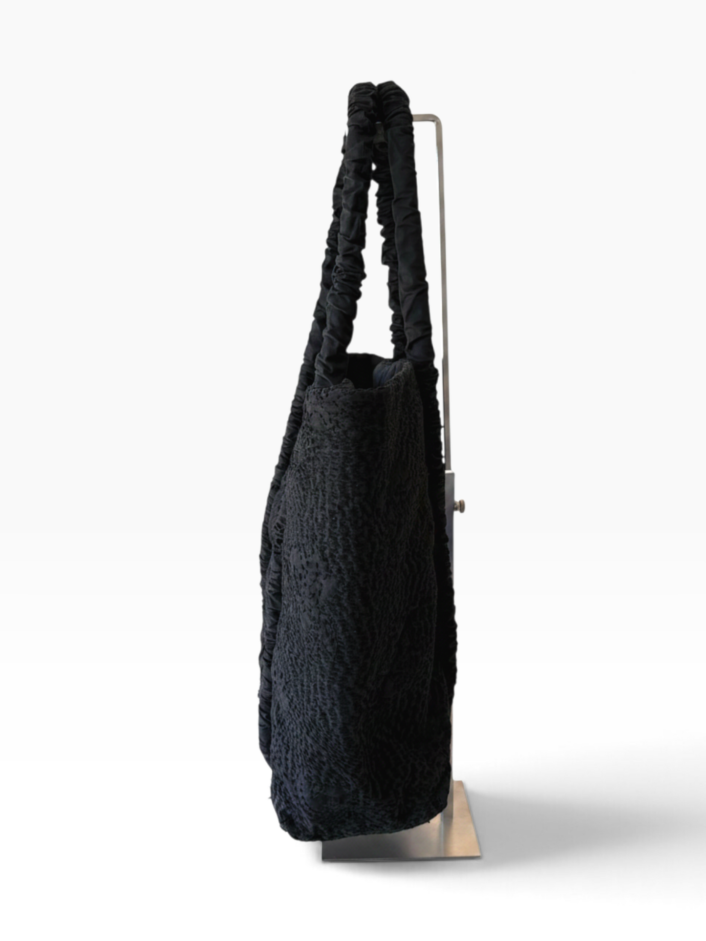 Merlette Textured Black Cotton Ruched Tote