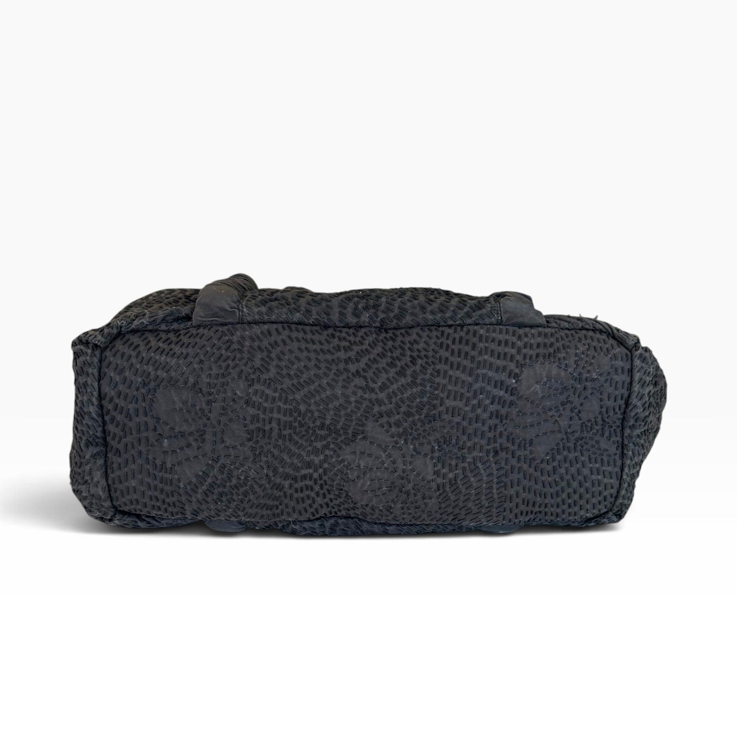 Merlette Textured Black Cotton Ruched Tote