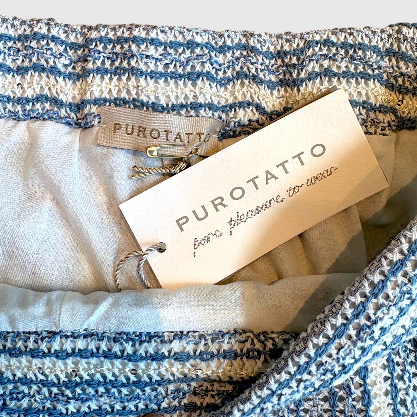 Purotatto Blue Striped Metallic Detail Shorts—NWT