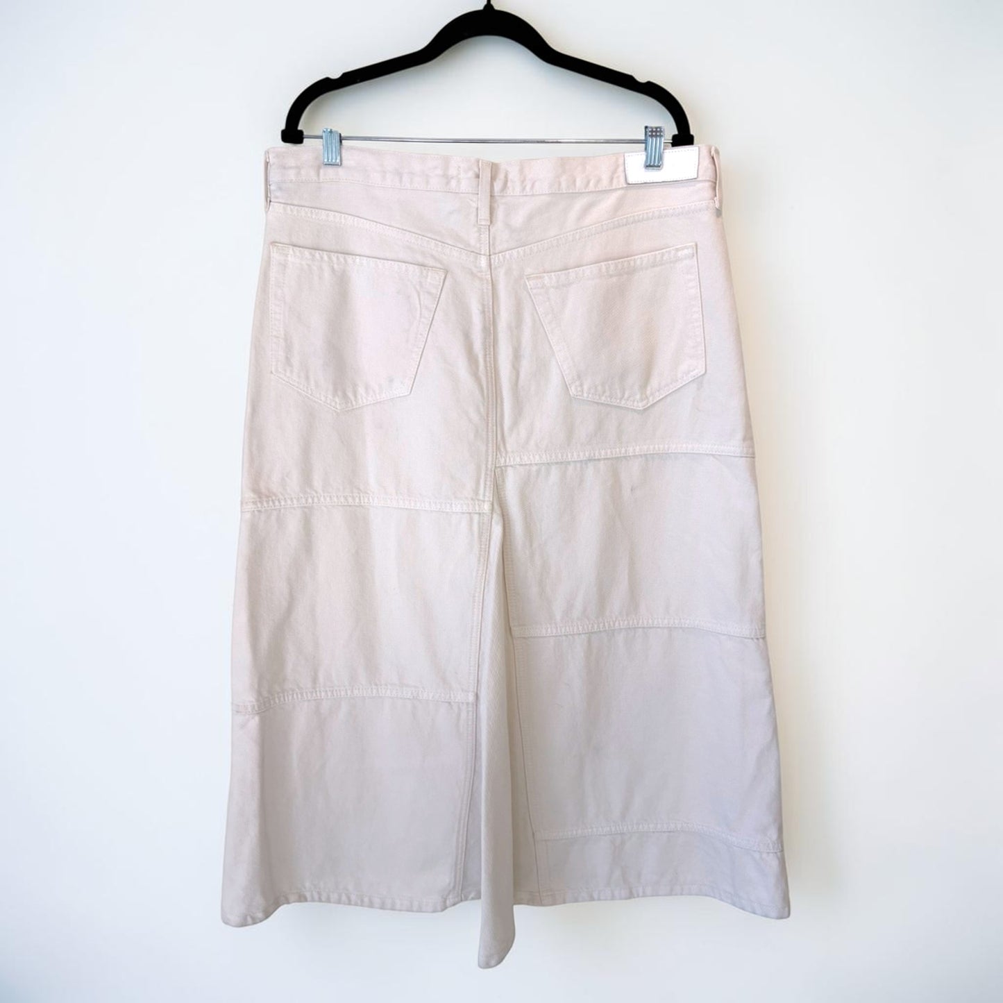 Re/Done Cream Denim Seamed Panel Midi Skirt