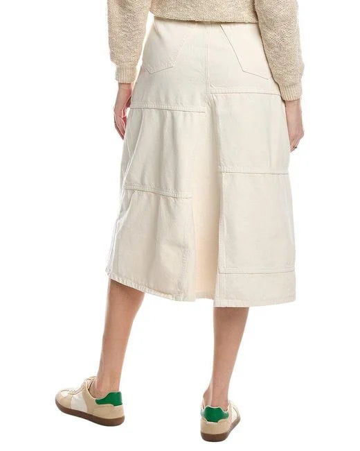Re/Done Cream Denim Seamed Panel Midi Skirt