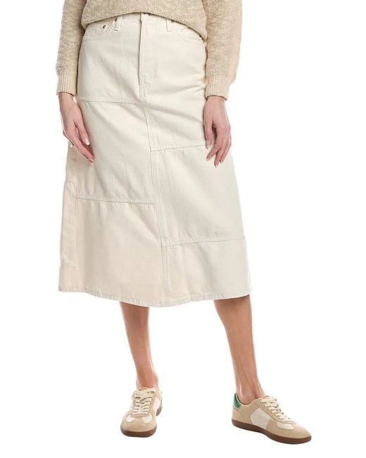 Re/Done Cream Denim Seamed Panel Midi Skirt