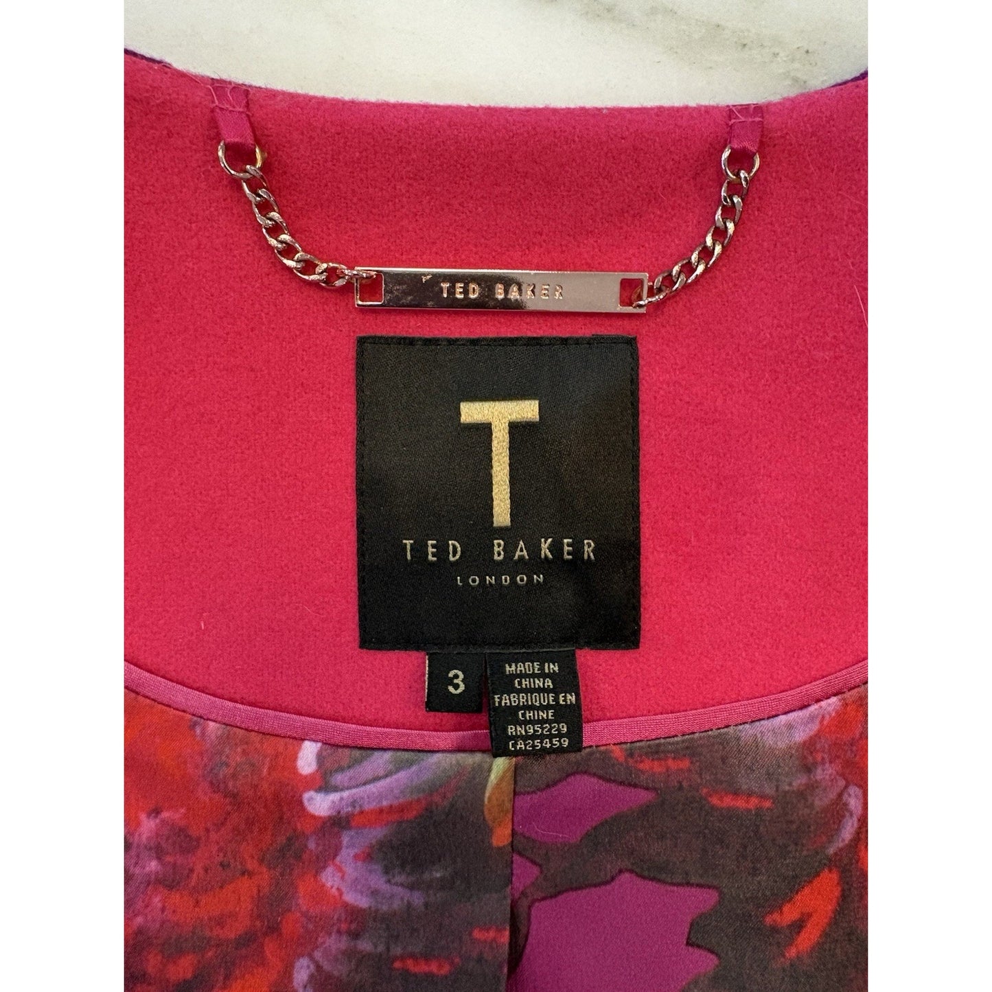 Ted Baker Mawd Pink Wool Cashmere Cocoon Coat Floral Lined Designer NWOT 3/US 8