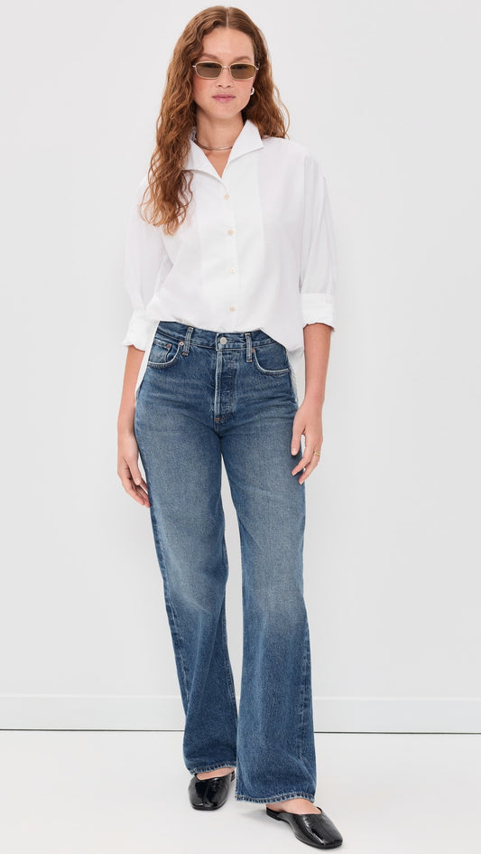 AYR "The Tate" Oversized White Cotton Oxford Blouse — Size S