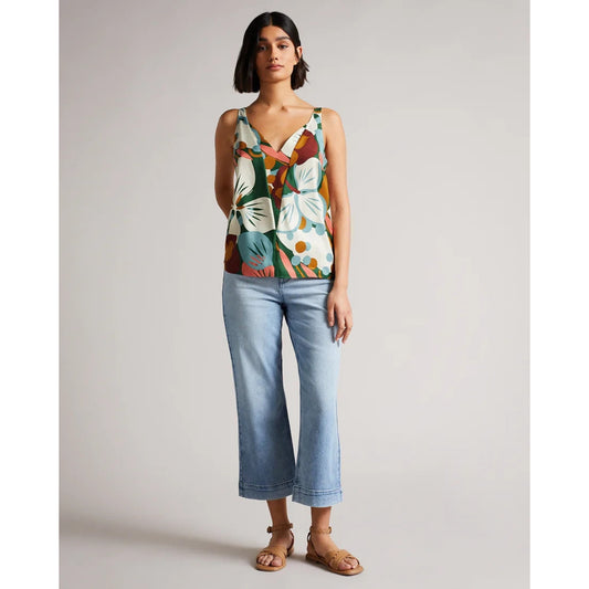 Ted Baker Nethy Tank Top Sz 0 Abstract Floral Print V-Neck