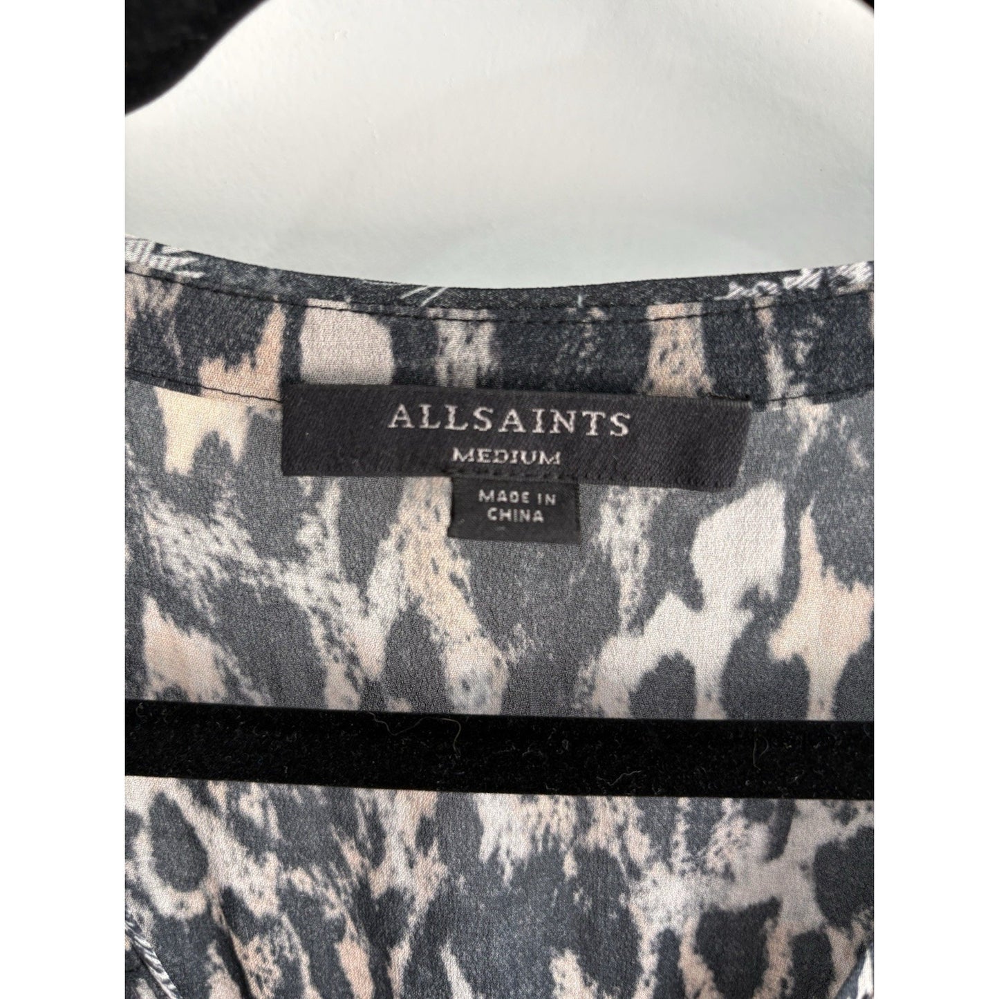 AllSaints Claria Leopard Print Faux Wrap Mini Dress V-Neck Sheer Asymmetric
