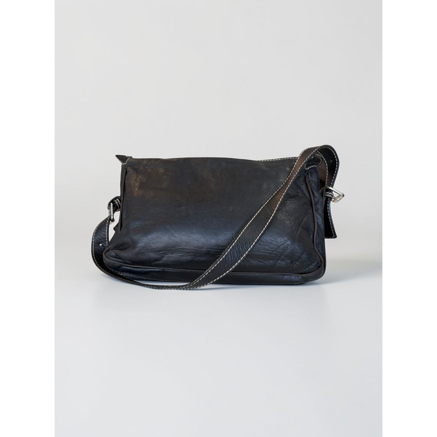 Purificacion Garcia Black Leather Shoulder Bag Silver Hardware Made in Spain