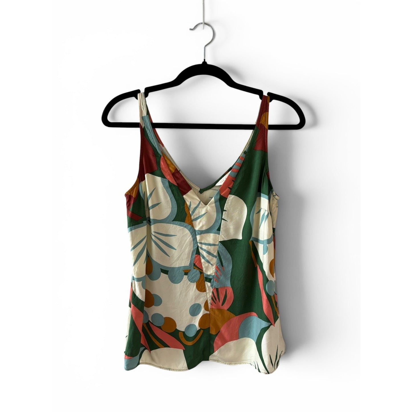 Ted Baker Nethy Tank Top Sz 0 Abstract Floral Print V-Neck
